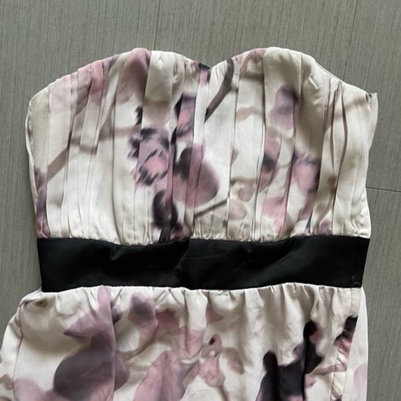 H&M Pale Purple Sakura Floral Print Ruched Strapless Maxi Dress - Picture 3 of 5